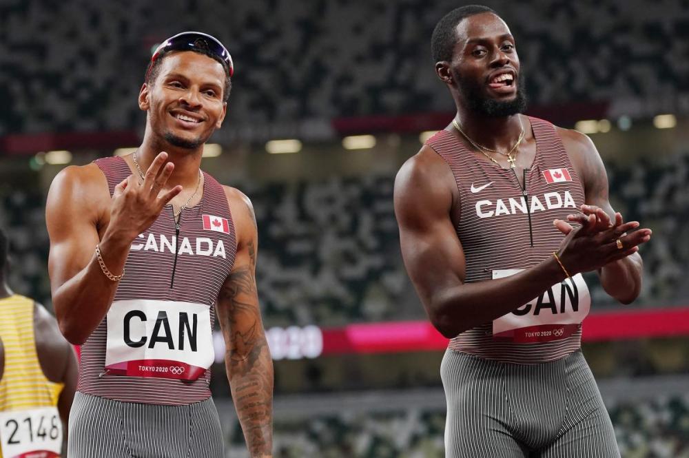 Nathan Denette - THE CANADIAN PRESS
Canada's Andre De Grasse and Brendon Rodney celebrate after winning the bronze medal in the men's 4x100 relay at the Tokyo Olympics.