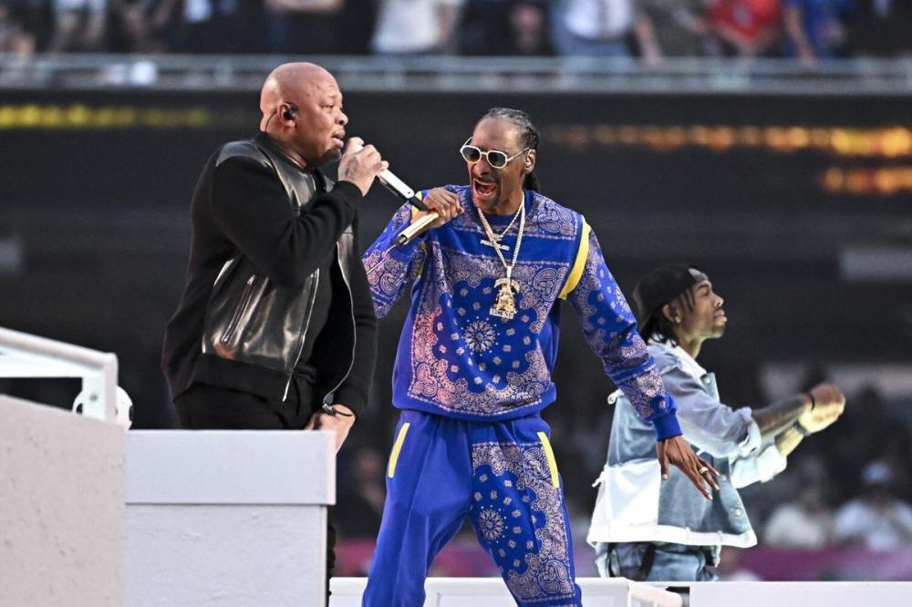 - TNS
Dr. Dre and Snoop Dogg during the Super Bowl halftime show. Yes, Snoop was high. And your point is?