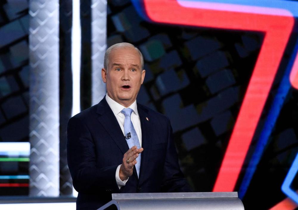 JUSTIN TANG - POOL/AFP via GETTY IMAGES
Conservative Leader Erin O'Toole speaks during the federal election English-language leaders’ debate in Gatineau, Que., on Sept. 9, 2021.