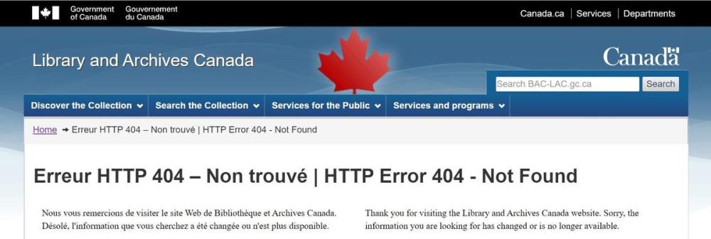 This screen grab shows the error messsage that appeared on on web page that hosted the biography of John A. Macdonald.