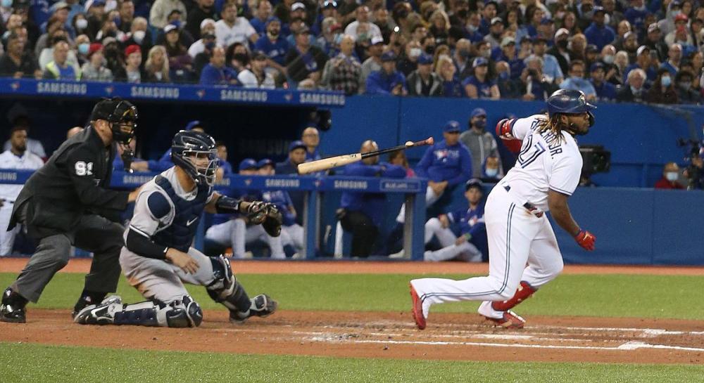Steve Russell - Toronto Star
Blue Jay Vladimir Guerrero Jr. connects early in Tuesday night’s series opener against the Yankees at the Rogers Centre, where capacity has expanded to 30,000.