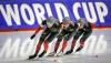 Jeff McIntosh - THE CANADIAN PRESS
Canada's Isabelle Weidemann, left to right, leads teammates Valerie Maltais, and Ivanie Blondin to victory during the women's team pursuit at a World Cup speed skating event in Calgary on Dec. 11.