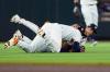 David J. Phillip - AP
When Astros infielders Niko Goodrum and Jeremy Pena collided on a shallow fly ball in the sixth inning Saturday, the Jays scored the tying run at Minute Maid Park.