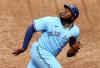 Rob Tringali - Getty Images
Blue Jays first baseman Vladimir Guerrero Jr. tracks a fly ball during Thursday’s season opener, in which his defence was a talking point for all the right reasons.