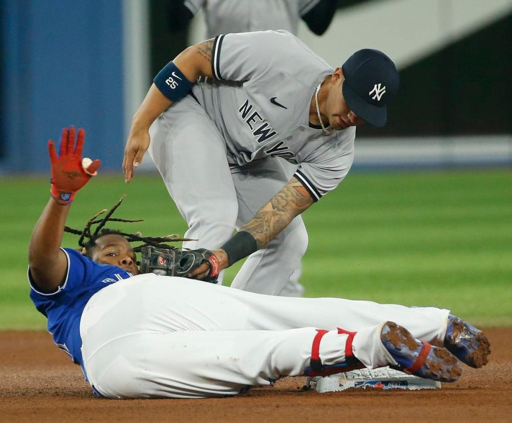 Rick Madonik - Toronto Star
Blue Jay Vladimir Guerrero Jr., beating the tag from Gleyber Torres of the Yankees, hasn’t been immune to the downturn in offence across the majors this season.