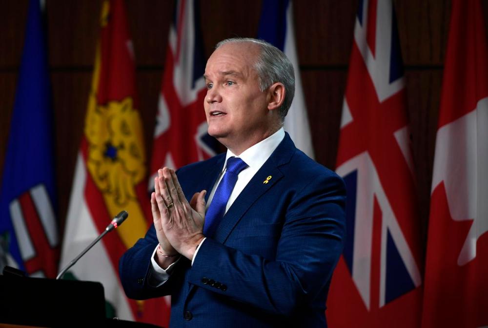 Justin Tang - THE CANADIAN PRESS
Conservative Leader Erin O’Toole speaks at Parliament Hill in Ottawa, on Thursday, Jan. 27, 2022.