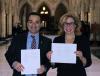 - Courtesy of Michael Levitt
Michael Levitt and former senator Linda Frum, the act’s co-sponsors, celebrate Parliament’s unanimous passing of the Canadian Jewish Heritage Month Act in 2018.