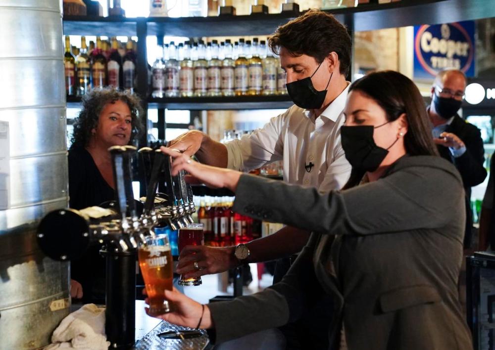Sean Kilpatrick - THE CANADIAN PRESS
Liberal Leader Justin Trudeau makes a campaign stop at the Picaroons Roundhouse in Fredericton, N.B., on Sept. 15, 2021.