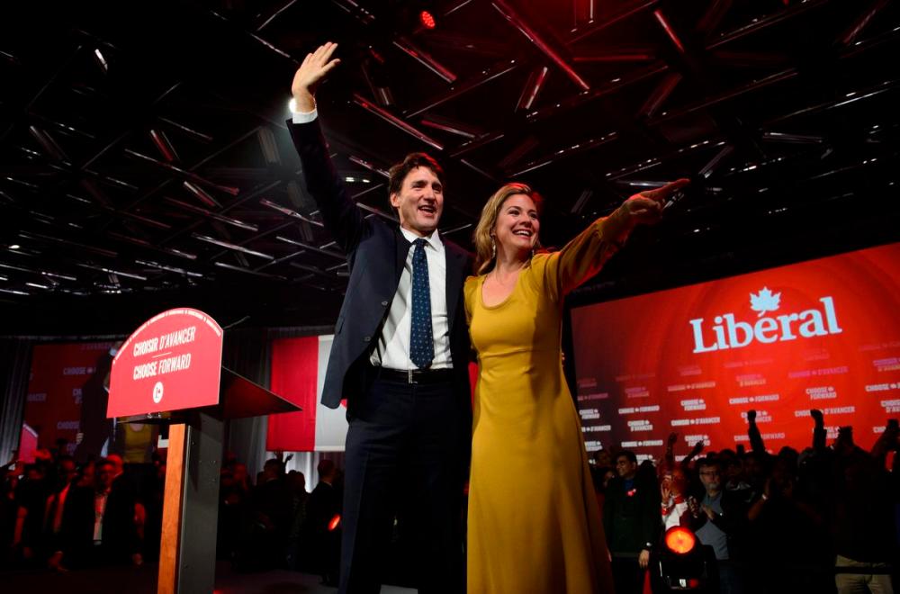 Sean Kilpatrick - THE CANADIAN PRESS
Justin Trudeau and wife Sophie Gregoire-Trudeau celebrate at Liberal election headquarters in Montreal on Oct. 22, 2019. The Liberals won a minority government in 2019 and hope to win a majority this time around.