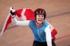 Christophe Ena - AP
Kelsey Mitchell of Team Canada celebrates after winning the gold medal during the track cycling women's sprint race at the 2020 Tokyo Games on Sunday.