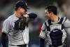 Ronald Martinez - Getty Images
Yankees right-hander Corey Kluber and catcher Kyle Higashioka get together after no-hitting the Rangers in Texas on Wednesday night.
