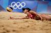 Petros Giannakouris - AP
Canada’s Melissa Humana-Paredes digs out the ball during a women's beach volleyball match against Spain at the 2020 Summer Olympics on Monday.