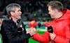 Duesseldorf's head coach Friedhelm Funkel, left, shakes hands with Leipzig's head coach Julian Nagelsmann, right, prior the German Bundesliga soccer match between Fortuna Duesseldorf and RB Leipzig in Duesseldorf, Germany, Saturday, Dec. 14, 2019. (AP Photo/Martin Meissner)