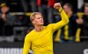 Dortmund's scorer Erling Haaland celebrates after winning the German Bundesliga soccer match between Borussia Dortmund and SC Freiburg in Dortmund, Germany, Saturday, Oct. 3, 2020. (AP Photo/Martin Meissner)