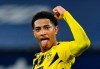 Dortmund's Jude Bellingham celebrates after winning the German Bundesliga soccer match between FC Schalke 04 and Borussia Dortmund in Gelsenkirchen, Germany, Saturday, Feb. 20, 2021. (AP Photo/Martin Meissner, Pool)
