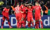 Leverkusen's Charles Aranguiz is celebrated after scoring his side's second goal during the German soccer cup, DFB Pokal, quarter-final match between Bayer Leverkusen and Union Berlin in Leverkusen, Germany, Wednesday, March 4, 2020. (AP Photo/Martin Meissner)