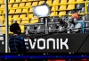 Schalke's Weston McKennie gives an interview beside the pitch with distance to the camera after the German Bundesliga soccer match between Borussia Dortmund and Schalke 04 in Dortmund, Germany, Saturday, May 16, 2020. The German Bundesliga becomes the world's first major soccer league to resume after a two-month suspension because of the coronavirus pandemic. (AP Photo/Martin Meissner, Pool)