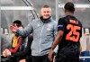 Manchester United's manager Ole Gunnar Solskjaer smiles to changed out Odion Ighalo during the Europa League round of 16 first leg soccer match between Linzer ASK and Manchester United in Linz, Austria, Thursday, March 12, 2020. The match is being played in an empty stadium because of the coronavirus outbreak. (AP Photo/Kerstin Joensson)