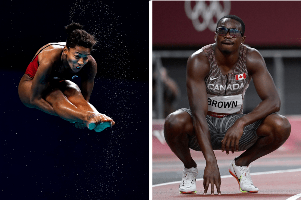 - Star wire services
Canadian diver Jennifer Abel found her boyfriend down on one knee when she got back to the airport. Sprinter Aaron Brown ran with a photo of his wife and daughter under his bib.