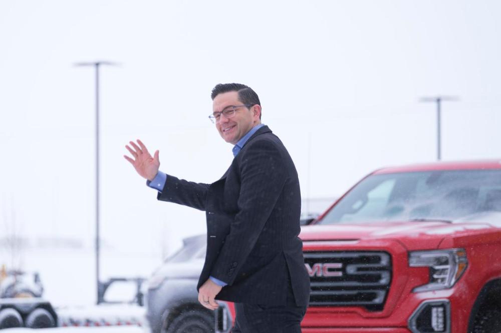 Michael Bell - THE CANADIAN PRESS
Pierre Poilievre arrives at a news conference at Brandt Tractor Ltd. in Regina on March 4, 2022.