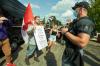 GEOFF ROBINS - AFP via GETTY IMAGES
Protesters gather at a Liberal campaign event with Prime Minister Justin Trudeau at VeriForm Inc. in Cambridge, ON on Aug. 29, 2021.