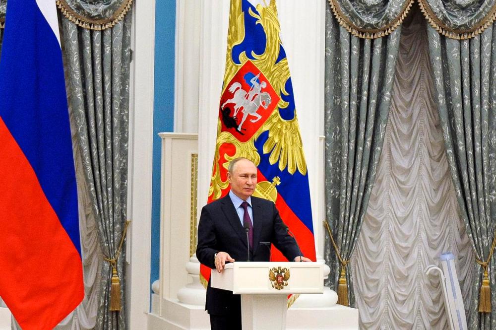 Mikhail Klimentyev - AP
Russian President Vladimir Putin speaks during a joint news conference following with Azerbaijani President Ilham Aliyev their talks in the Kremlin in Moscow, Russia, Tuesday, Feb. 22, 2022.