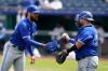 Orlin Wagner - The Associated Press
Catcher Alejandro Kirk pays a visit after Blue Jays starter Robbie Ray loaded the bases in the first inning of Sunday’s game against the Royals in Kansas City.