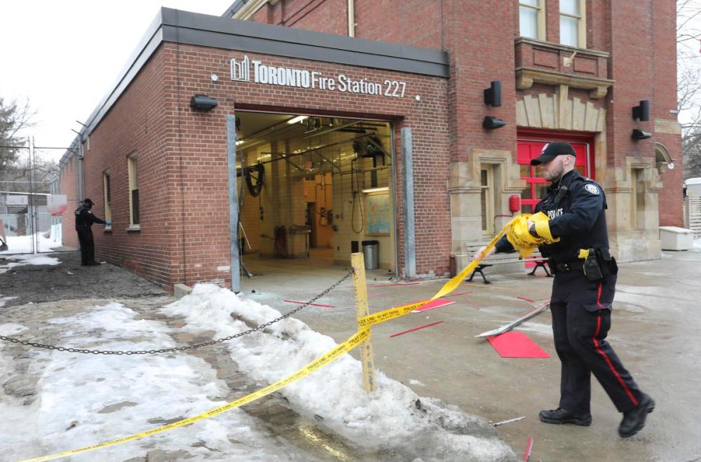 Richard Lautens - Toronto Star
Toronto police responded Thursday morning after a woman reportedly stole a fire truck and drove it right through the fire station garage door at 1904 Queen Street East near Queen and Woodbine.