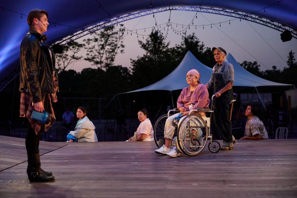 - DAVID HOU
Lisa Cromarty (centre, in wheelchair) as Marie-Adele Starblanket and members of the company of “The Rez Sisters” at the Stratford Festival