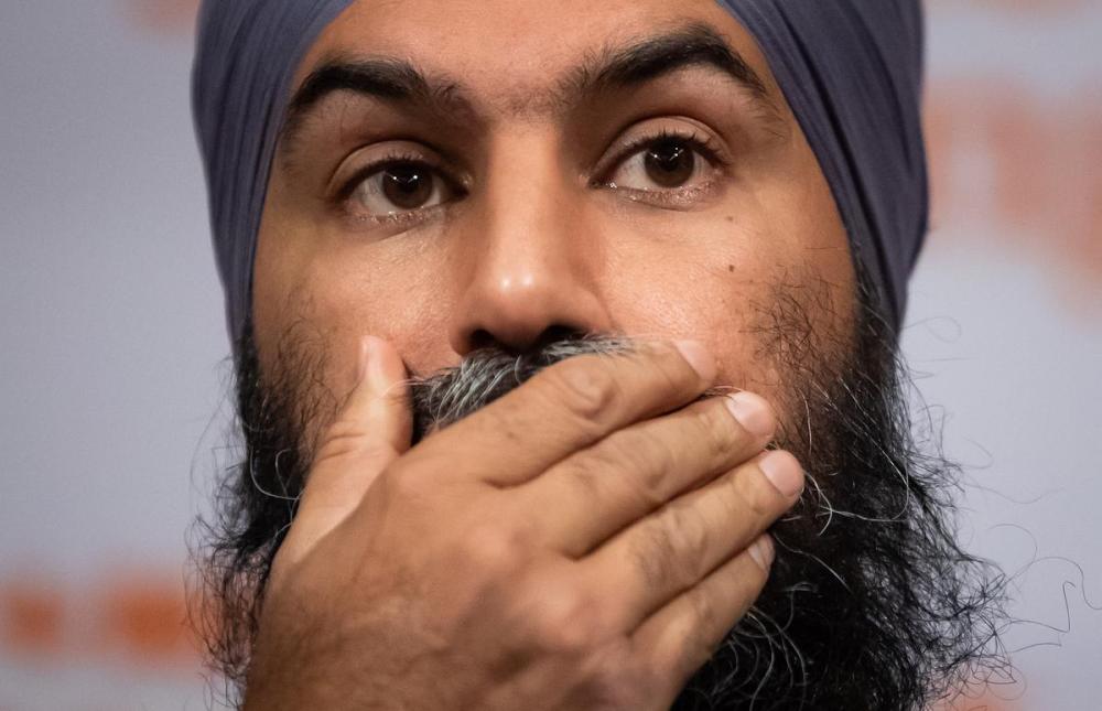 DARRYL DYCK - THE CANADIAN PRESS
Federal NDP Leader Jagmeet Singh pauses during a post-election news conference in Vancouver, on Sept. 21, 2021.