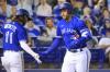 Sam Greenwood - GETTY IMAGES FILE PHOTO
George Springer celebrates a home run with Bo Bichette (11) in the seventh inning against the Atlanta Braves at TD Ballpark on May 01, 2021 in Dunedin, Florida. The Blue Jays put Springer back on the injured list Wednesday night.