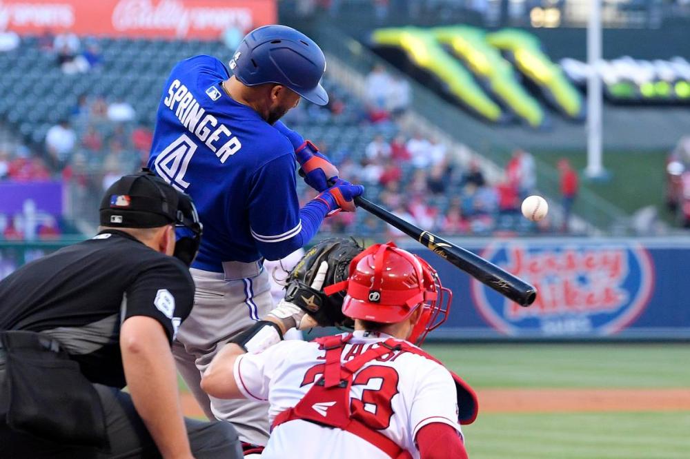 Mark J. Terrill - AP
Blue Jays outfielder George Springer got the ball rolling early against Angels pitcher Shohei Ohtani with a leadoff home run in Thursday night’s win in Anaheim, Calif.