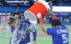 Steve Russell - Toronto Star
Blue Jays centre-fielder George Springer gets a post-game shower, courtesy of teammates Vladimir Guerrero, Jr. and Santiago Espinal, to celebrate his game-tying homer in the bottom of the ninth inning.