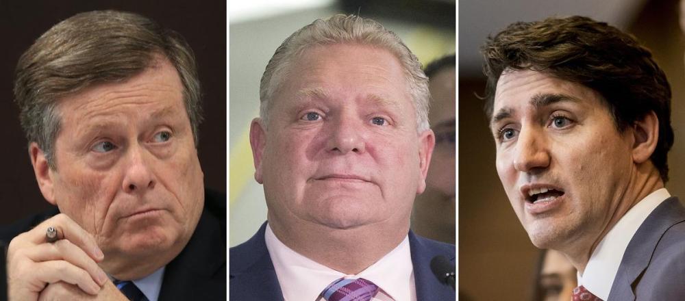 - Toronto Star file photos
Toronto Mayor John Tory, left to right, Premier Doug Ford and Prime Minister Justin Trudeau: “Of our three levels of government, only one has let us down and that’s the provincial government, led by a man who often caters to our worst instincts,” writes Heather Mallick.