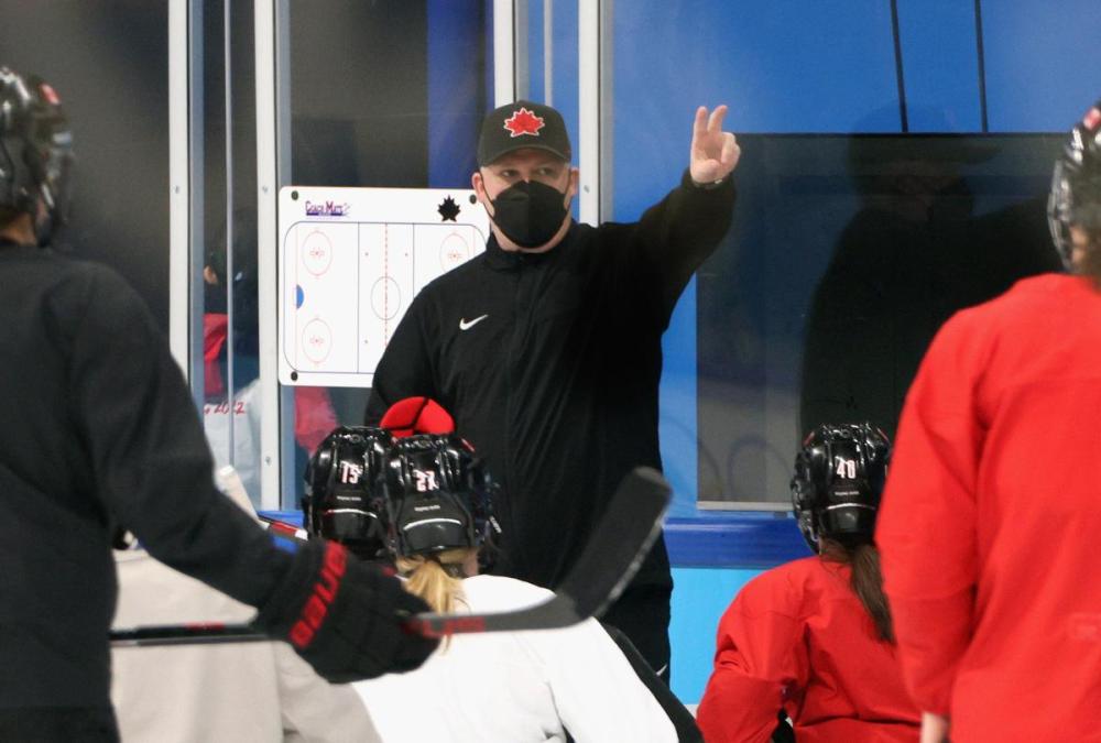 Bruce Bennett - GETTY IMAGES FILE PHOTO
Canadian women’s hockey head coach Troy Ryan directs practice at the Wukesong Sports Centre ahead of the 2022 Olympic Winter Games on Jan. 30 in Beijing.