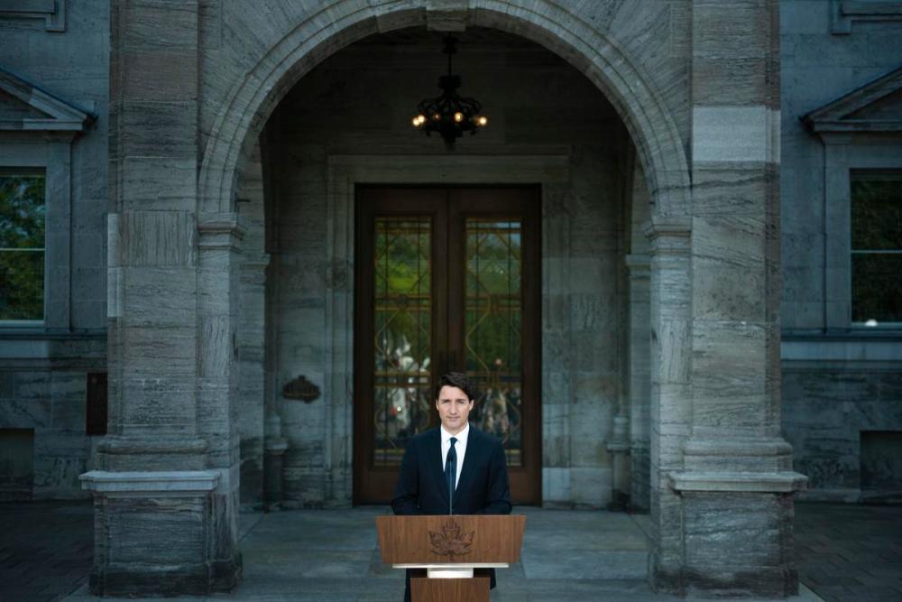 Justin Tang - THE CANADIAN PRESS
Liberal Leader Justin Trudeau speaks at a news conference at Rideau Hall after meeting with Governor General Mary Simon to ask her to dissolve Parliament, triggering an election, in Ottawa, on Aug. 15, 2021. Over the next five weeks, leading up to election day on Sept. 20, Canada has a chance to reshape the political workplace — if not the entire job of government itself, Susan Delacourt writes.