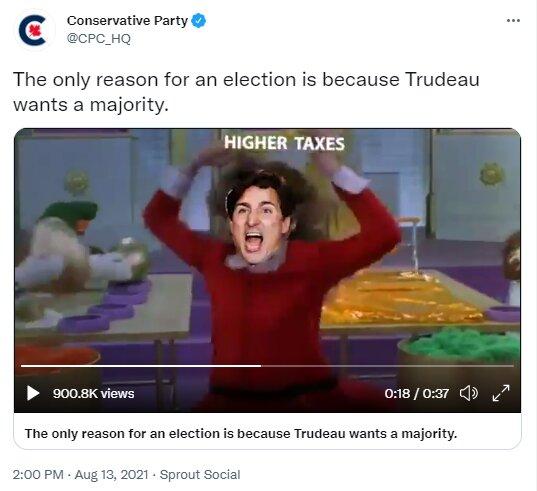 - Twitter
The new Conservative Party attack ad features a cut-out of Liberal Leader Justin Trudeau’s face awkwardly pasted to the face of Veruca Salt, the spoiled brat from the 1971 classic film “Willy Wonka and the Chocolate Factory.”