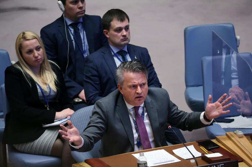 Spencer Platt - GETTY IMAGES
Ukrainian Ambassador to the United Nations Sergiy Kyslytsya speaks during a security council meeting in which Ukrainian President Volodymyr Zelensky also addressed the council on April 05, 2022 in New York City.