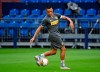 Inter Milan's Alexis Sanchez exercises during the training session prior the Europa League round of 16 soccer match between Inter Milan and Getafe at the Veltins-Arena in Gelsenkirchen, Germany, Tuesday, Aug. 4, 2020. (Ina Fassbender/Pool via AP)
