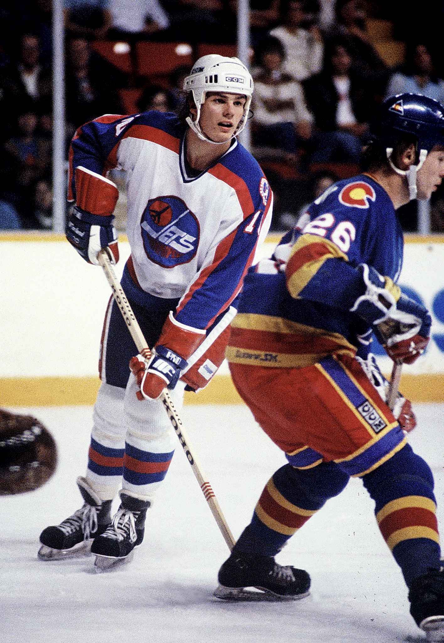 Former Winnipeg Jets Dave Ellett, left, and Dale Hawerchuk take a breather  during a practice for the NHL's Heritage Classic Alumni game in Winnipeg on  October 21, 2016. Longtime Winnipeg Jets star