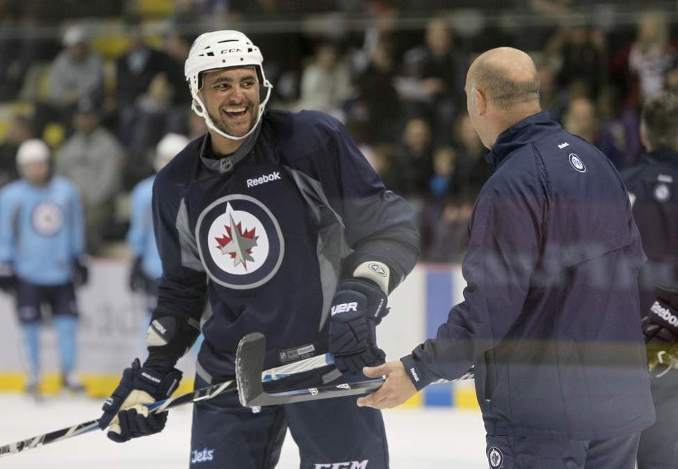 RUTH BONNEVILLE / WINNIPEG FREE PRESS
Dustin Byfuglien at practice Saturday morning.