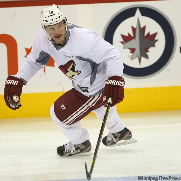 JOE BRYKSA / WINNIPEG FREE PRESS
Former original Winnipeg Jet and now Phoenix Coyotes captain Shane Doan skates during practice Wednesday afternoon at the MTS Centre in Winnipeg.