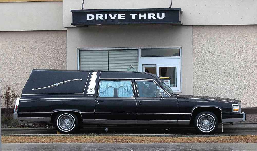 Joe cheekily captioned this photo 'Dying for lunch' after he caught this hearse in a fast food restaurant drive-thru in 2012.