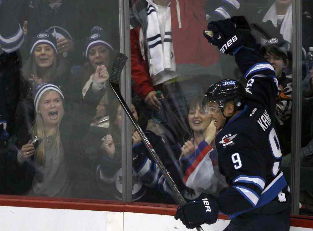 Winnipeg Jets Evander Kane scores a shorthanded goal against the Minnesota Wild during first period NHL hockey action Friday night in WInnipeg- See Gary Lawless story- Dec 27, 2013 (JOE BRYKSA / WINNIPEG FREE PRESS)