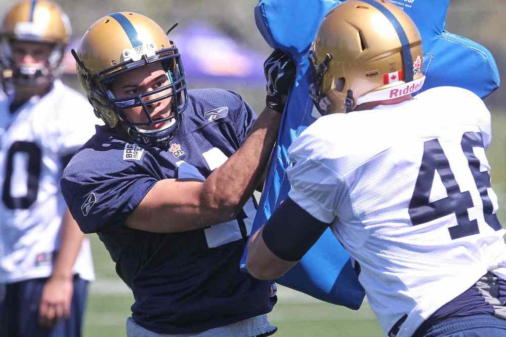 Mike Deal / Winnipeg Free Press
Derek Jones (41) during the first day of the Winnipeg Blue Bombers training camp Sunday. 150531 May 31, 2015 Mike Deal / Winnipeg Free Press