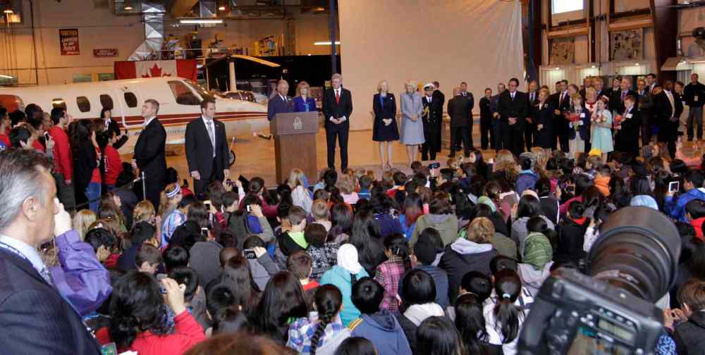 Wayne Glowacki / Winnipeg Free Press
Prince Charles at the podium at the ceremony in the Stevenson Hangar Wednesday morning.