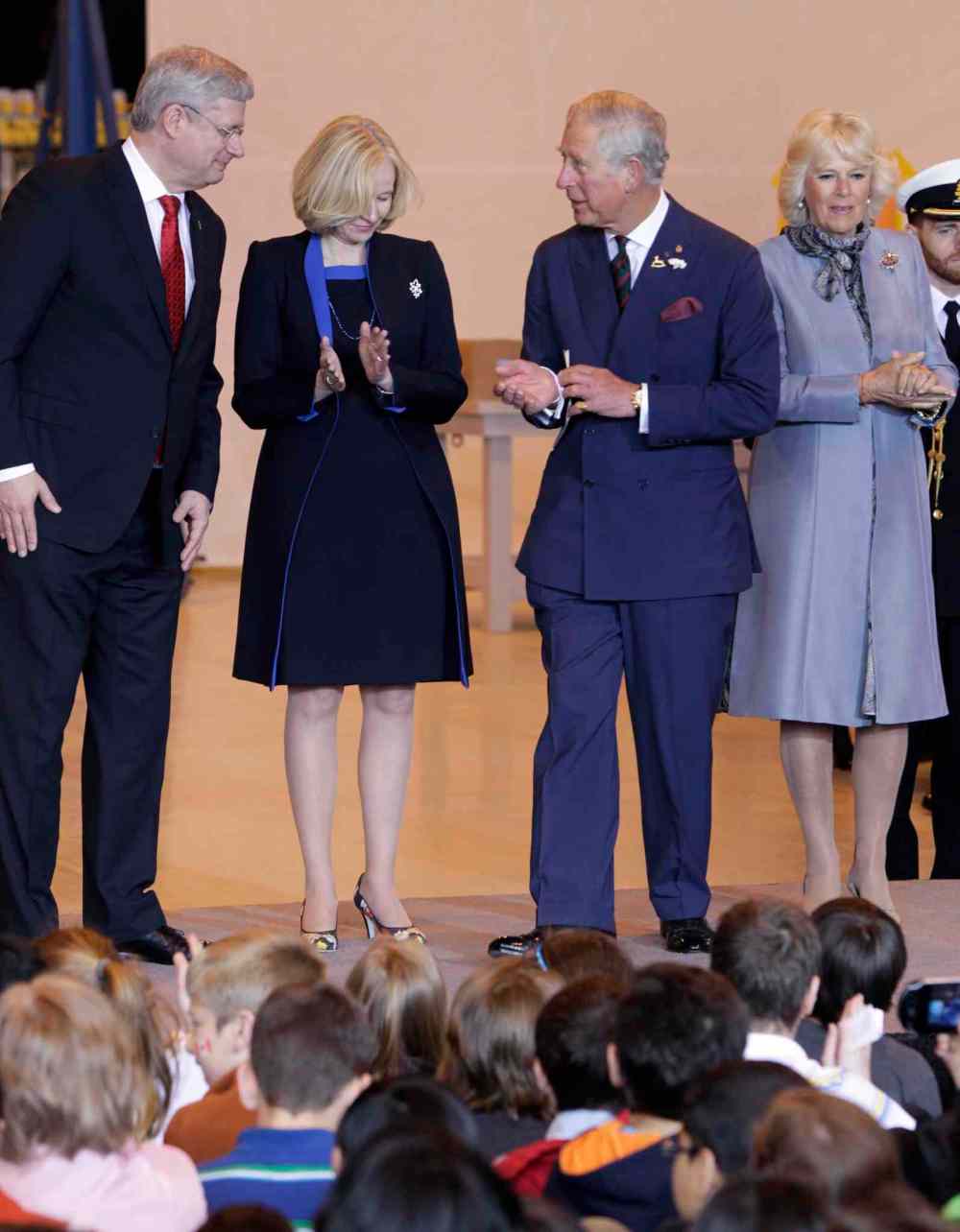 Wayne Glowacki / Winnipeg Free Press
From left, Prime Minister Stephen Harper, his wife Laureen, Prince Charles and Camilla Duchess of Cornwall at the Stevenson Hangar ceremonies.