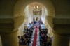 Pope Francis, center, prays in front of the Virgina Mary of Ta'Pinu together with, from left, Malta's Archbishop Charles Jude Scicluna, Secretary General of the Synod of Bishops Cardinal Mario Grech, and Gozo's Bishop Antonio Teuma, right, at the Ta' Pinu national sanctuary in Gharb on the Maltese island of Gozo, Saturday, April 2, 2022. Pope Francis headed to the Mediterranean island nation of Malta on Saturday for a pandemic-delayed weekend visit, aiming to draw attention to Europe's migration challenge that has only become more stark with Russia's invasion of Ukraine. (AP Photo/Andrew Medichini)