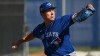 Toronto Blue Jays pitcher Nate Pearson throws in the bullpen during a Spring training workout Monday, March 14, 2022, in Dunedin, Fla.&nbsp;The Toronto Blue Jays announced their 28-man active roster ahead of Opening Day on Thursday afternoon.&nbsp;&nbsp;THE CANADIAN PRESS/Steve Nesius
