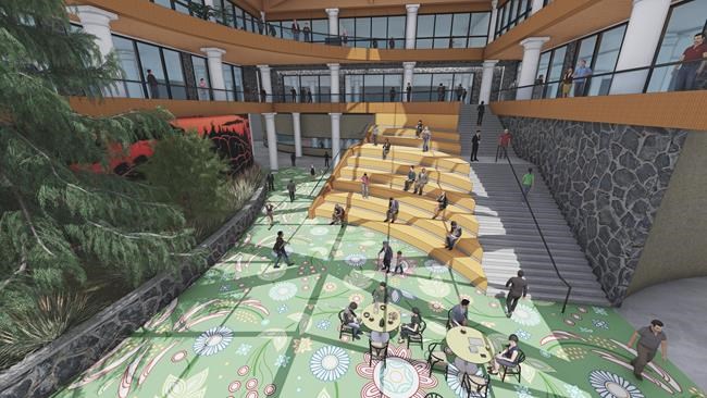 An artist's rendition of the transformed Hudson's Bay store in Winnipeg is shown in a handout. One of the landmark stores formerly run by the Hudson's Bay Co. is about to undergo a major transformation. A Manitoba government source says the six-storey, 655,000-square-foot building in downtown Winnipeg is to be transferred to Indigenous leadership and will be used partly for affordable housing. THE CANADIAN PRESS/HO-Hudson's Bay Company **MANDATORY CREDIT**